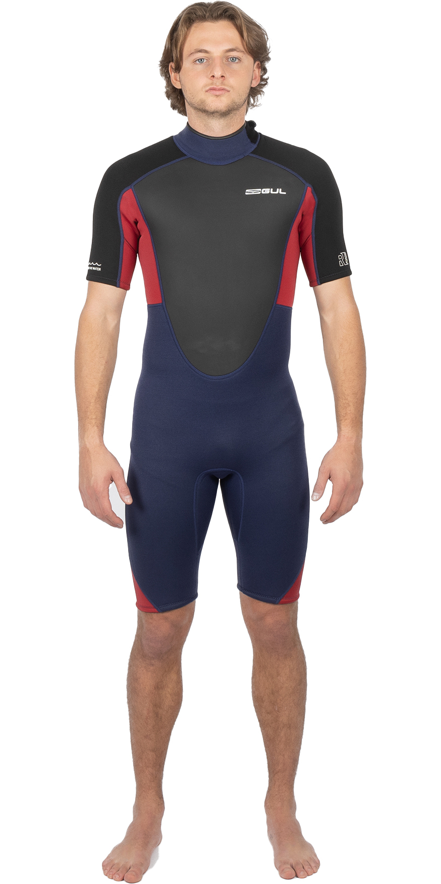 2025 Gul Mens Response 3/2mm Back Zip Shorty Wetsuit RE3319-C1 - Navy / Red